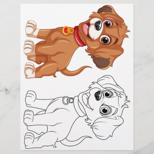 Kleurplaat met een malse cartoonhond (Voorkant)