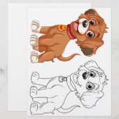 Kleurplaat met een malse cartoonhond (Voorkant / Achterkant)