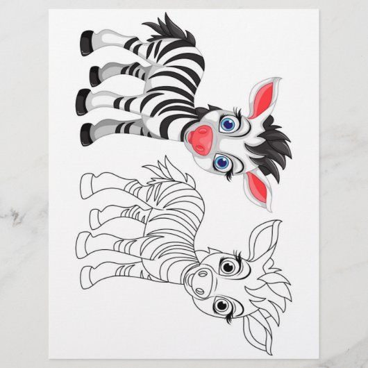 Kleurplaat met een malse cartoonzebra flyer (Voorkant)