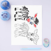 Kleurplaat met een malse cartoonzebra flyer (Enkel)