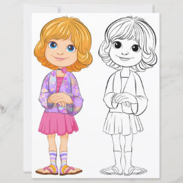 Kleurplaat met een schattig cartoonmeisje