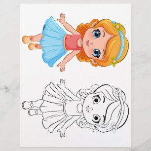 Kleurplaat met een schattig cartoonmeisje