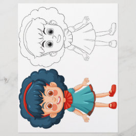 Kleurplaat met een schattig cartoonmeisje flyer