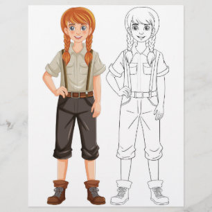 Kleurplaat met een schattig cartoonmeisje flyer