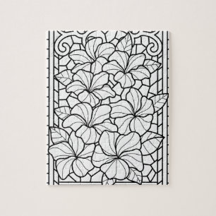 Kleurplaat met gebloemde botanische glas-in-lood p legpuzzel