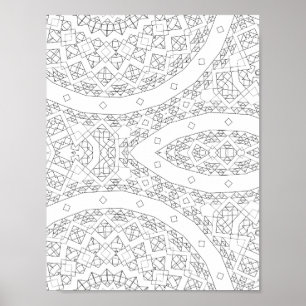 Kleurplaat met geometrisch patroon van een gebogen poster