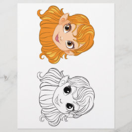 Kleurplaat met hoofd van een schattig cartoonmeisj flyer