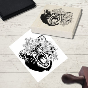 Kleurplaat met kunst van een grizzlybeer dier rubberstempel