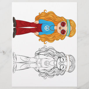 Kleurplaat met mode meisje in cartoonstijl flyer