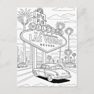 Kleurplaat met Ouderwetse Las Vegas Bord Briefkaart