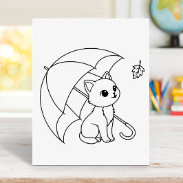 Kleurplaat met Schattige Kat Paraplu Blaadje Poster