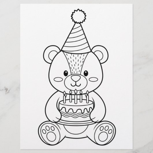 Kleurplaat met teddybeer en cake flyer (Voorkant)