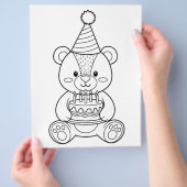 Kleurplaat met teddybeer en cake flyer (Hand)