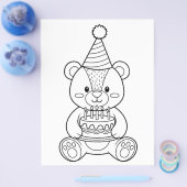 Kleurplaat met teddybeer en cake flyer (Enkel)