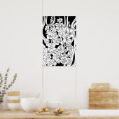 Kleurplaat Mooie Bloemen op Zwart Poster (Keuken)