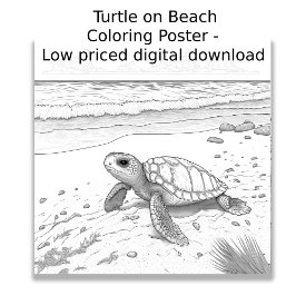 Kleurplaat - Schildpad op het strand, kleur je eig Poster