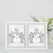Kleurplaat Sneeuwman Kerstkaart voor Kinderen (Staand voorkant)