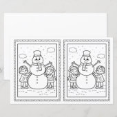 Kleurplaat Sneeuwman Kerstkaart voor Kinderen (Voorkant / Achterkant)