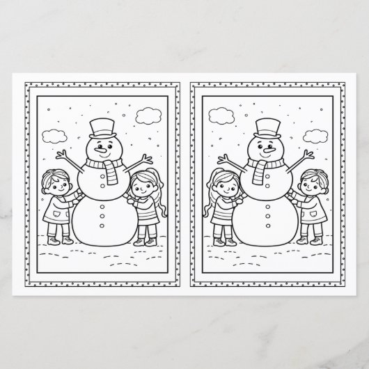Kleurplaat Sneeuwman Kerstkaart voor Kinderen (Voorkant)