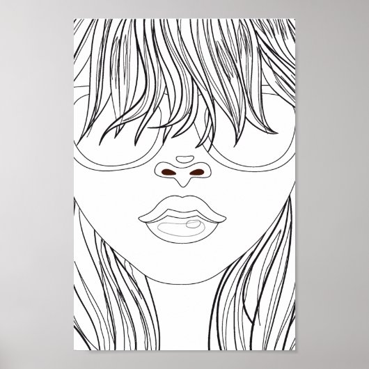 Kleurplaat strand meisje poster (Voorkant)