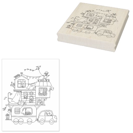 Kleurplaat van een gezinscampingwagen rubberstempel (Gestempeld)