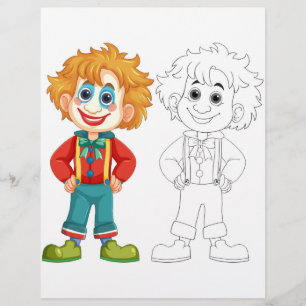 Kleurplaat van een lieve cartoon clown man flyer