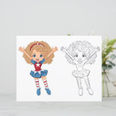 Kleurplaat van een schattig dansend meisje (Staand voorkant)