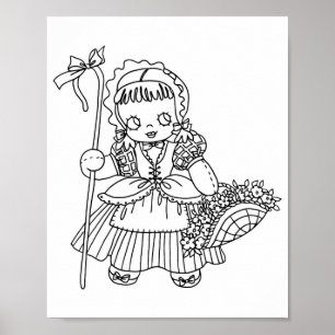 Kleurplaat van meisje met pop van Little Bo Peep Poster