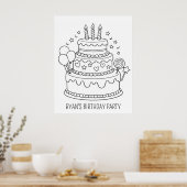 Kleurplaat Verjaardagsfeestje Taart Poster (Keuken)