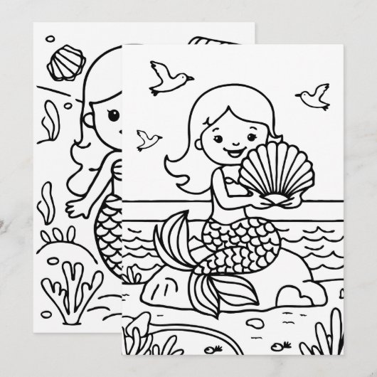 Kleurplaat Zeemeermin Activiteit voor Kinderen Bedankkaart (Voorkant / Achterkant)