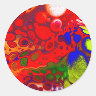 KleurPop Red Blue Fluid Art Ronde Sticker