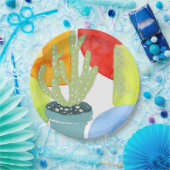 Kleurpotcactus Papieren Bordje (Feest)