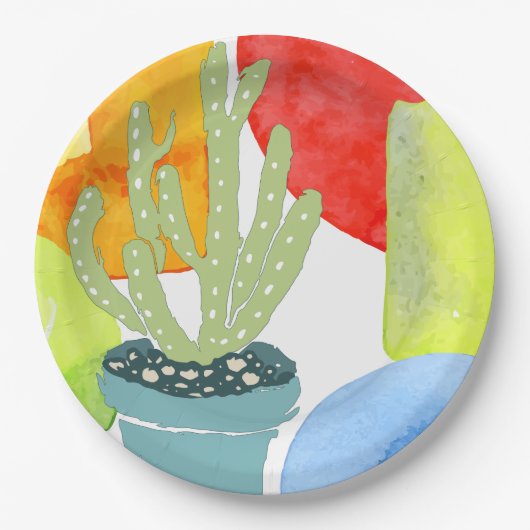 Kleurpotcactus Papieren Bordje (Voorkant)