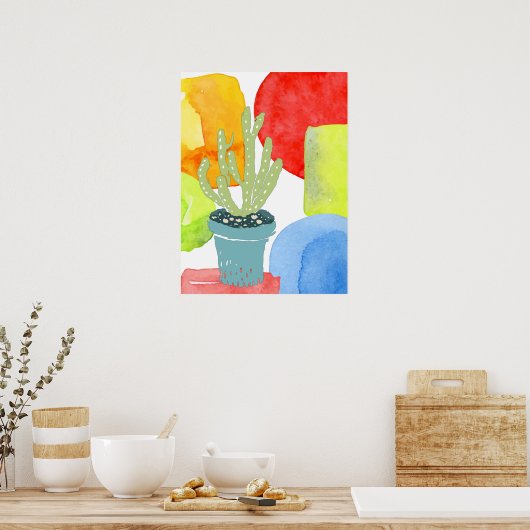 Kleurpotcactus Poster (Keuken)