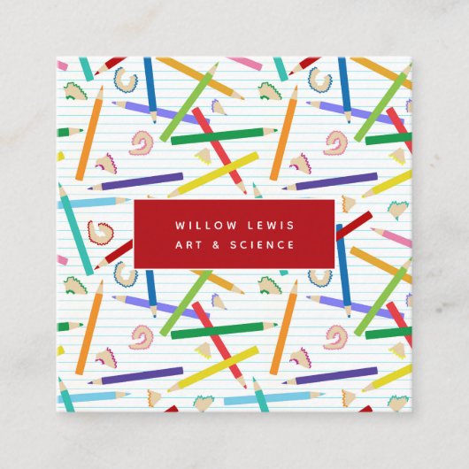 Kleurpotloden Art School Teacher Tutoring Vierkante Visitekaartje (Voorkant)