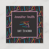 Kleurpotloden Art Teacher Zwart Contact Kaarten Vierkante Visitekaartje (Voorkant)
