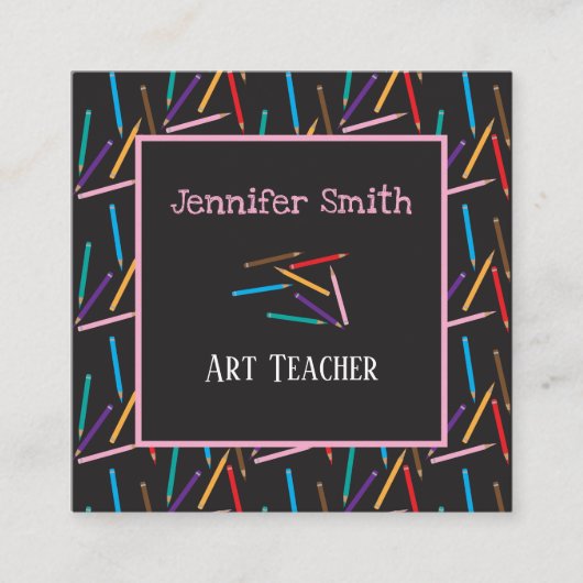Kleurpotloden Art Teacher Zwart Contact Kaarten Vierkante Visitekaartje (Voorkant)