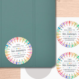Kleurpotloden Eigendom Leraren Klaslokaal Ronde Sticker