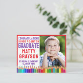 Kleurpotloden Kleuterschool Foto Afstuderen Aankondigingskaart (Staand voorkant)