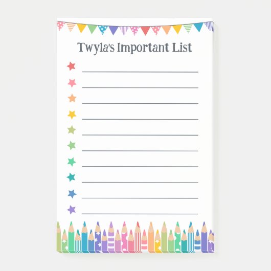 Kleurpotloden & Sterren Belangrijke Takenlijst Post-it® Notes (Voorkant)