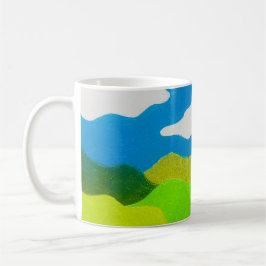 Kleurpotlood Abstract Landschap Blauwe Lucht Koffiemok
