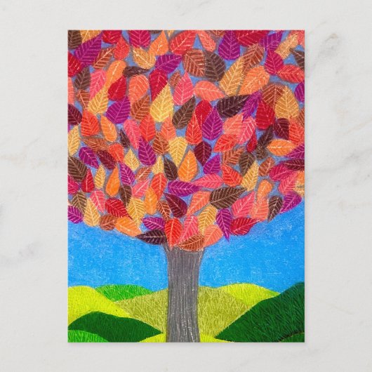 Kleurpotlood Boom met Bladeren Tekening Briefkaart (Voorkant)