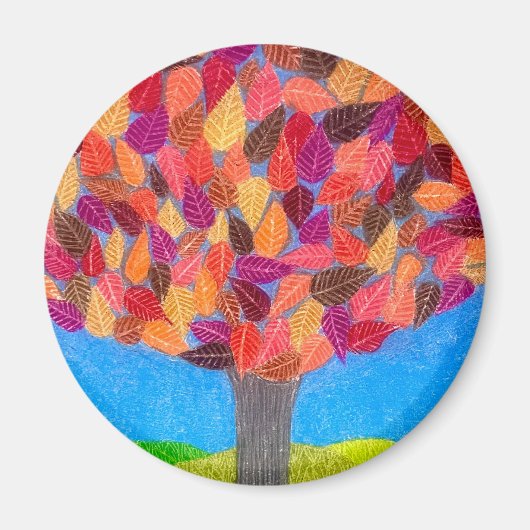 Kleurpotlood Boom met Bladeren Tekening Magneet (Voorkant)