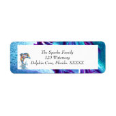 Kleurpotlood Colorful Dolphin die uit water spring Etiket (Voorkant)