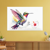 Kleurpotlood Kolibrie Met Bloem Canvas Afdruk (Insitu (Woonkamer))