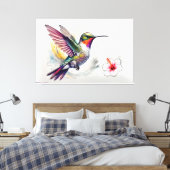 Kleurpotlood Kolibrie Met Bloem Canvas Afdruk (Insitu (Slaapkamer))