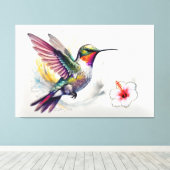 Kleurpotlood Kolibrie Met Bloem Canvas Afdruk (Insitu (Houten vloer))