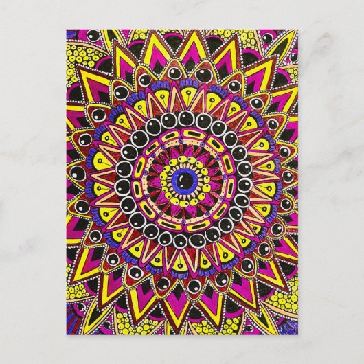Kleurpotlood Paars Geel Mandala Briefkaart (Voorkant)