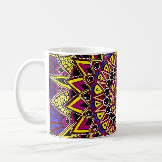 Kleurpotlood Paars Geel Mandala Kunst Mok (Links)