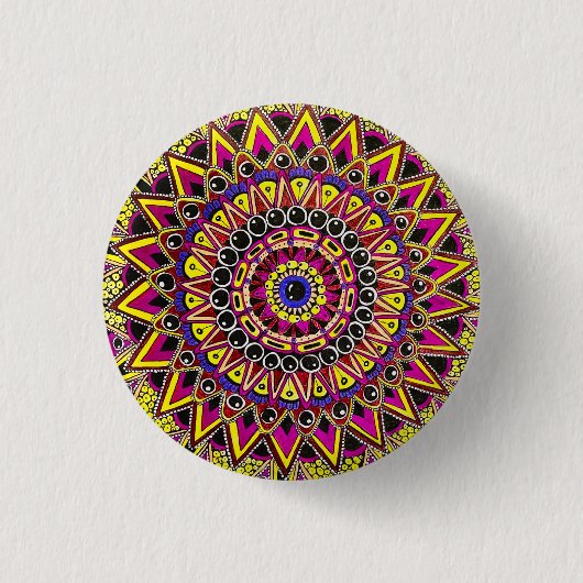 Kleurpotlood Paars Geel Mandala Ronde Button 3,2 Cm (Voorkant)